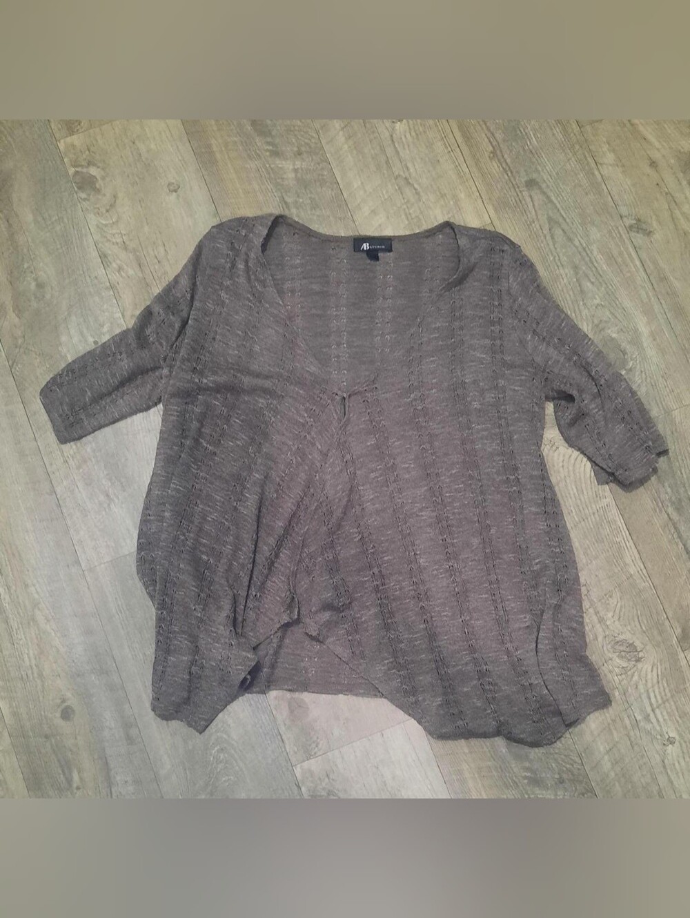 AB Studio Taupe Open-Front Knit Cardigan